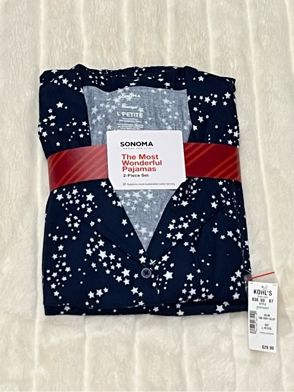 NEW Sonoma Large Petite Most Wonderful Pajamas 2-piece Set Blue Stars Galaxy NWT